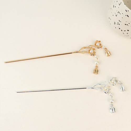 Cold style retro flower pearl tassel step rocking hairpin internet celebrity fashion i plate hairpin temperament personalized hair accessory