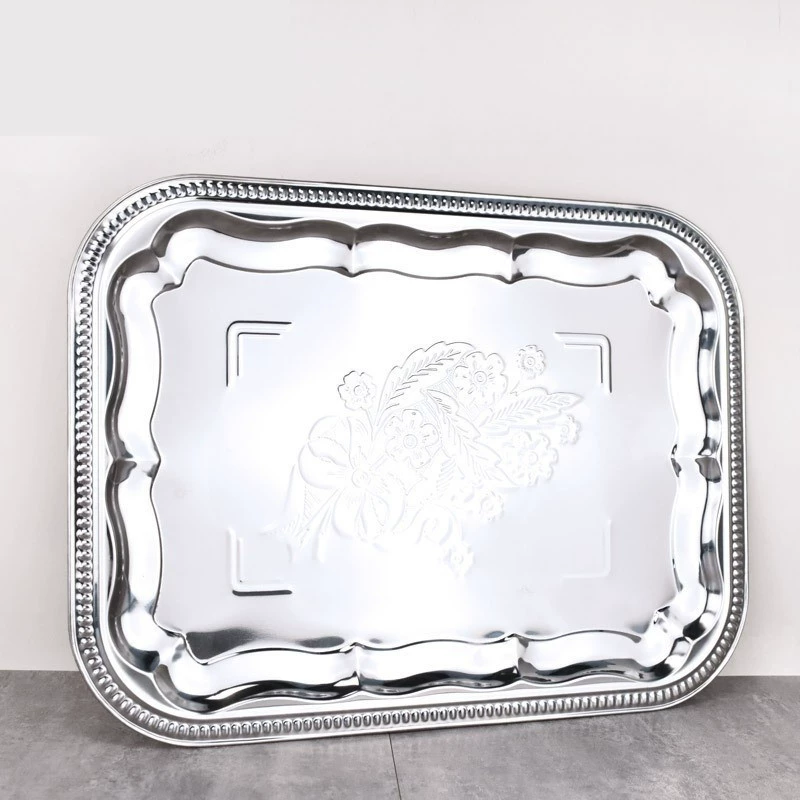 Stainless steel rectangular oval tray embossed metal fruit tray embossed dried fruit cake tray Serving Tray