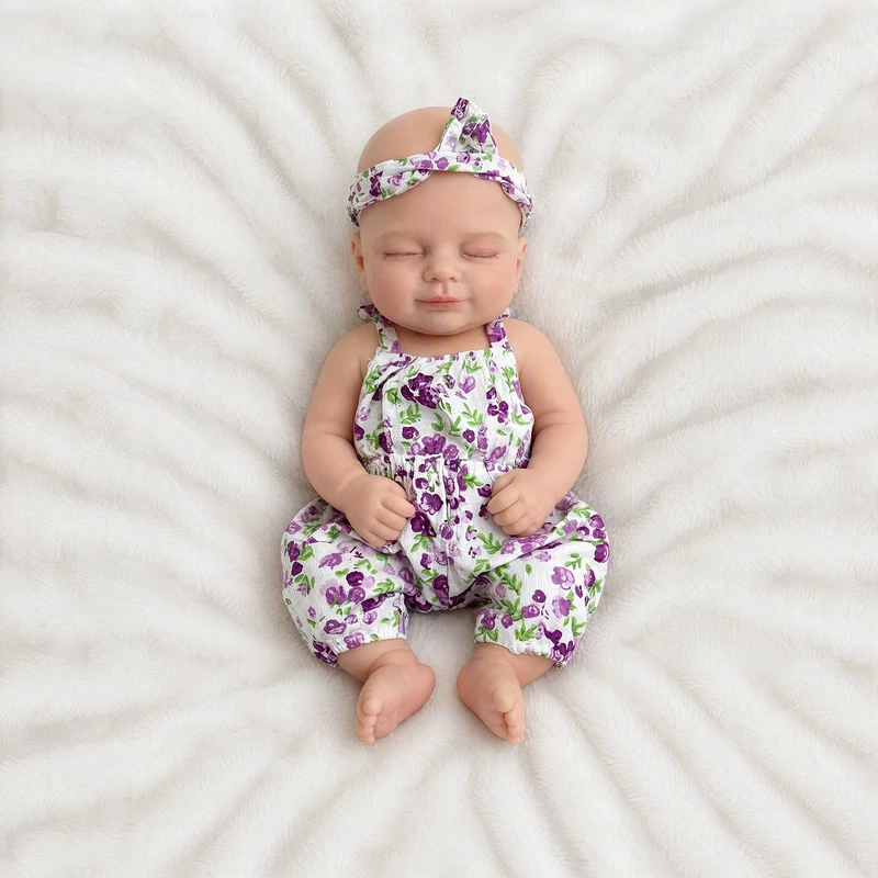 Силиконовая кукла Smile Baby 13 дюймов фиолетовая с цветочным узором