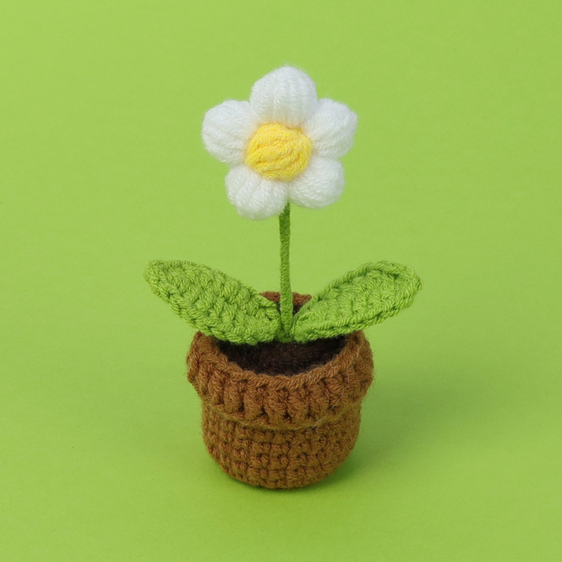 完成品クロスボーダー手作りウールかぎ針編み忘れなしひまわり模擬花鉢植えクリエイティブデスクトップ装飾品車の装飾造花|undefined