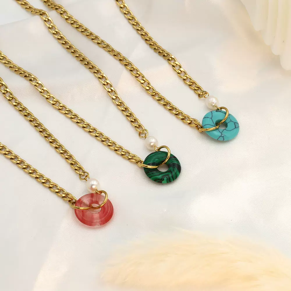 欧美个性古风圆形松石吊坠项链女百搭小众18k钛钢不掉色饰品批发