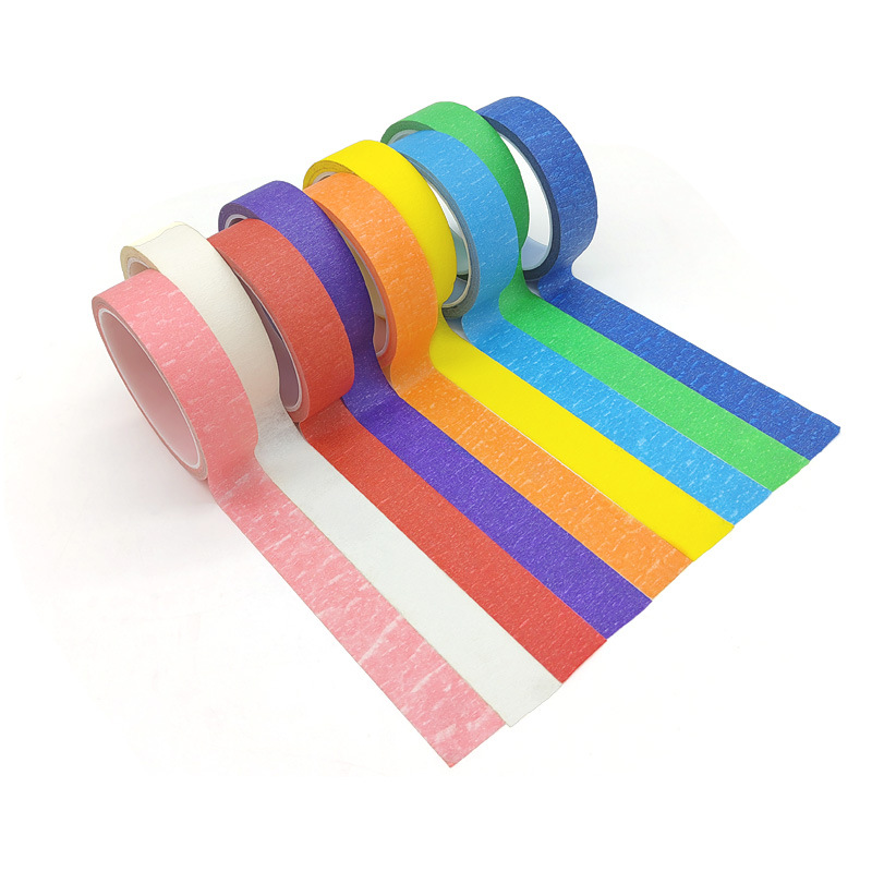 Cinta de enmascarar de colores de 12 tonos envasada en blíster para estética automotriz y pintura en aerosol, fabricante de cinta de enmascarar de colores.