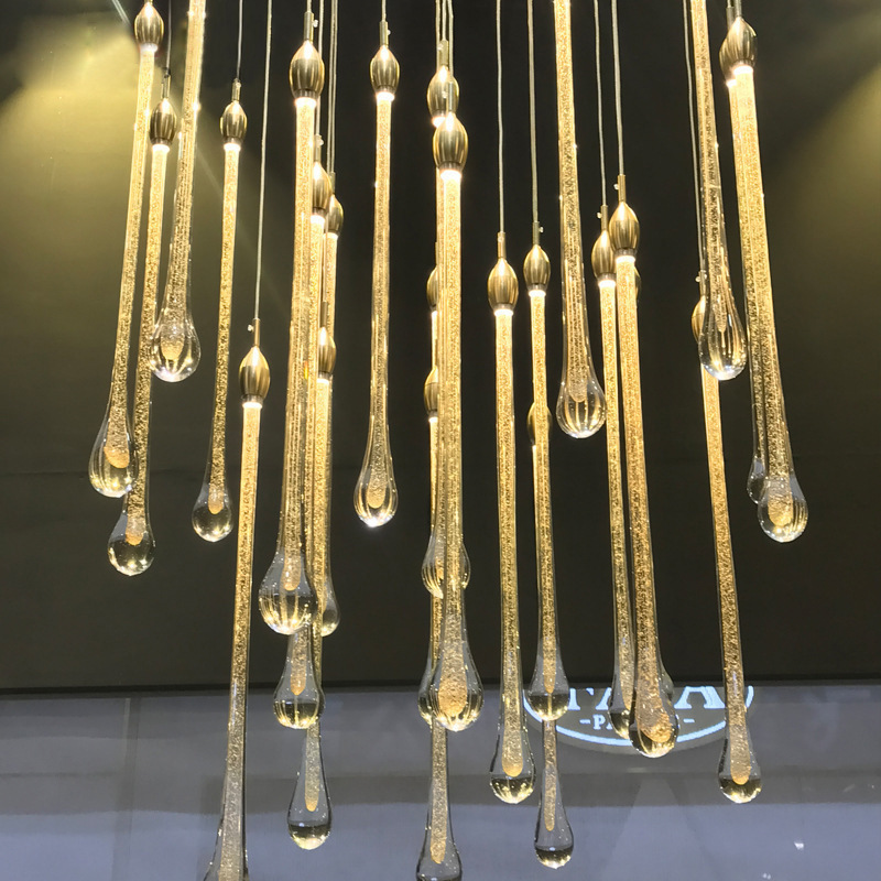 Villa moderna y minimalista lluvia meteorita chandelier gota de agua chandelier escalera de luces LED personales restaurante bar gota de luz