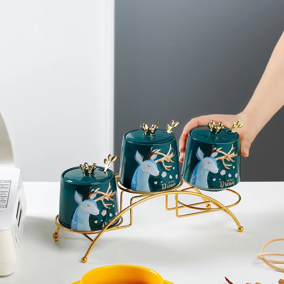 Personalidad creativa Sika ciervos personalidad Estilo nórdico condimento tarro cerámica hogar almacenamiento condimento caja cocina condimento botella