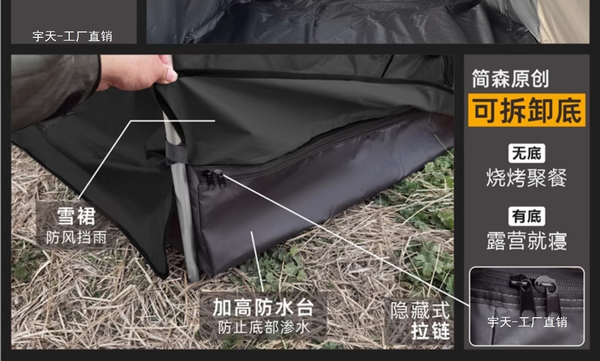 Jensen Outdoor Blackened Car Side Tent Black Rubber Canopy Tent Aluminum Side Tent Off-road Awning Camping Room Car Yutian