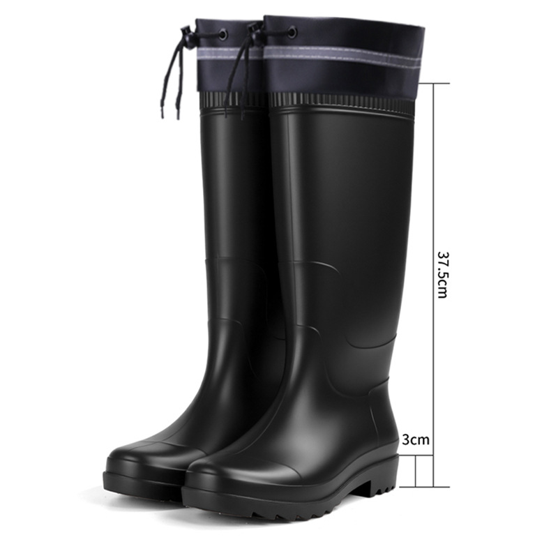 Nuevas botas de lluvia negras gruesas con forro polar de alta calidad, venta al por mayor, protección laboral para el sitio de construcción para hombres, zapatos de pesca de tubo largo con suela Oxford
