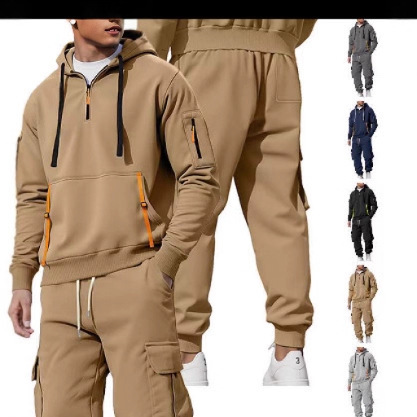 Cross-Border New Autumn and Winter Men's Velvet Sweatshirt Fashion Hoodie Zipper Multi-Pocket Carhartt Overalls Suit