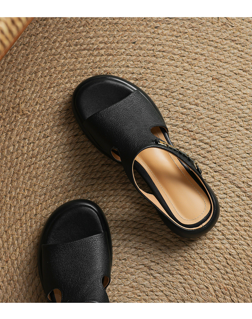 Dép sandal nữ da cừu miệng cá đế dày gót cao nhẹ — đen chi tiết 21