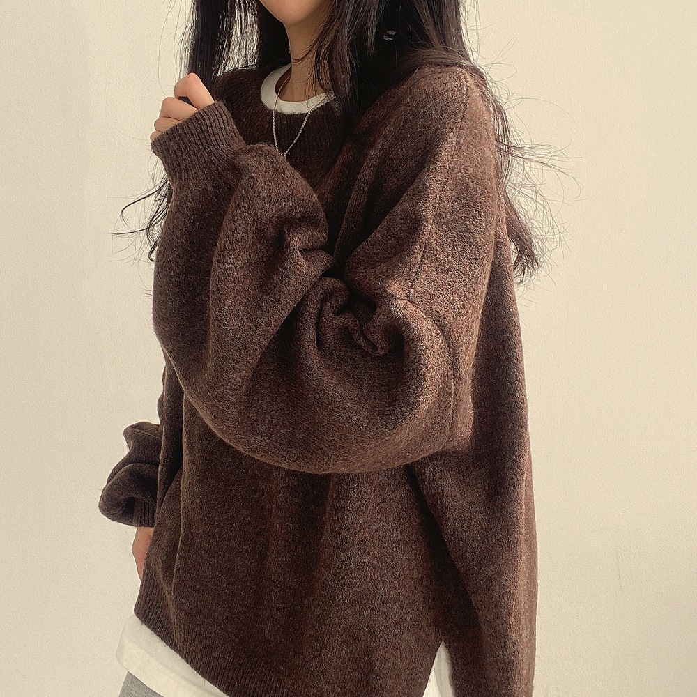 Solid Crew Neck Split Sweater in Different Colors