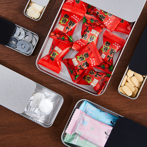 Pull-push matte iron box, in stock, portable mini sliding lid box, small accessories, floss, medicine, candy, balm packaging box