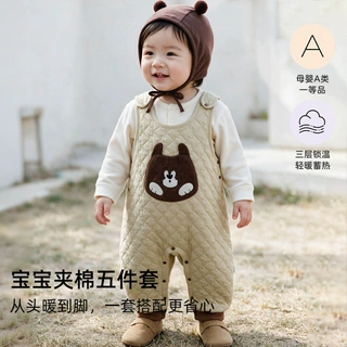 婴儿背带裤秋冬季外穿新生儿a类三层夹棉背带裤宝宝外出保暖衣服