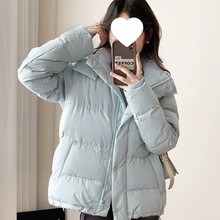 厂家直销lulu羽绒服女短款泡芙2025冬季新款五格保暖百塔蓝灰色厚