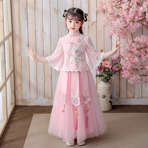 Girls ancient style Hanfu Pink Fairy Princess Dresses  Ru skirt spring Chinese style Tang suit Stage performance film cosplay Qipao Dresses for Baby