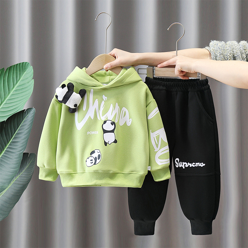 6154 traje de suéter de panda para niños modelos de primavera y otoño 2025 nueva ropa de bebé de estilo occidental traje de dos piezas de otoño para niños