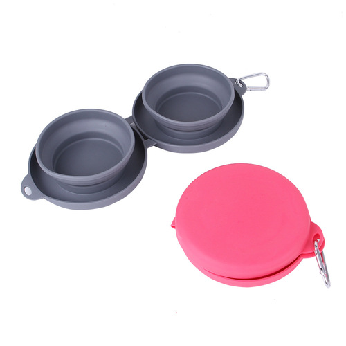 Z Cross Border Rubber Foldable Double Bowl Pet Feeding Bowl Outdoor Travel Dog Bowl Cat Food Bowl Supplies