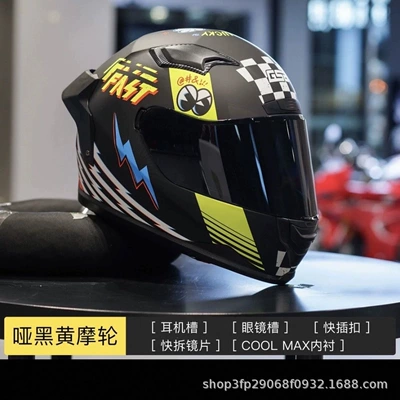 with a Versatile High-Profile Helmet Body, Motorcycle Helmet Headset - matte-black-and-yellow-wheel-factory-standard-with-transparent-lens-s-53-54-if-you-have-a-widefat-face-take-one-size-larger