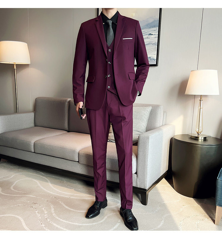 Bộ vest nam ba món ôm dáng, áo vest công sở cho nhân viên văn phòng và chú rể — Burgundy (áo đơn hai nút), Burgundy (áo đơn một nút), Màu xanh (áo đơn hai nút), Màu xanh (áo đơn một nút) chi tiết 30