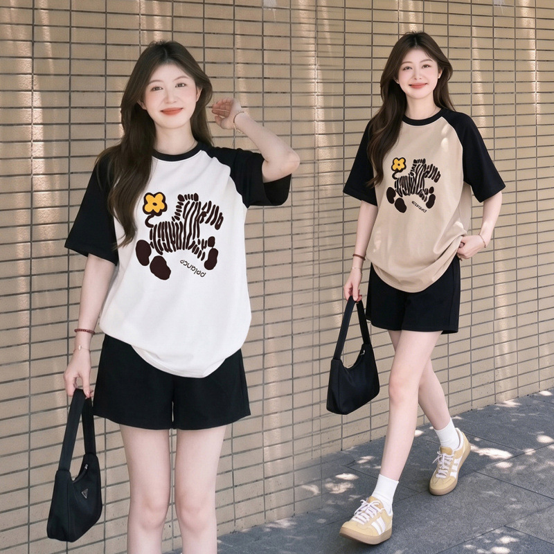 Maternity Wear Korean Style Year of the Horse Color-Blocked Round Neck Short-Sleeve T-Shirt Set Unique and Stylish Two-Piece Top Set Maternity Wear Korean Style Year of the Horse Color-Blocked Round Neck Short-Sleeve T-Shirt Set Unique and Stylish Two-Piece Top Set
