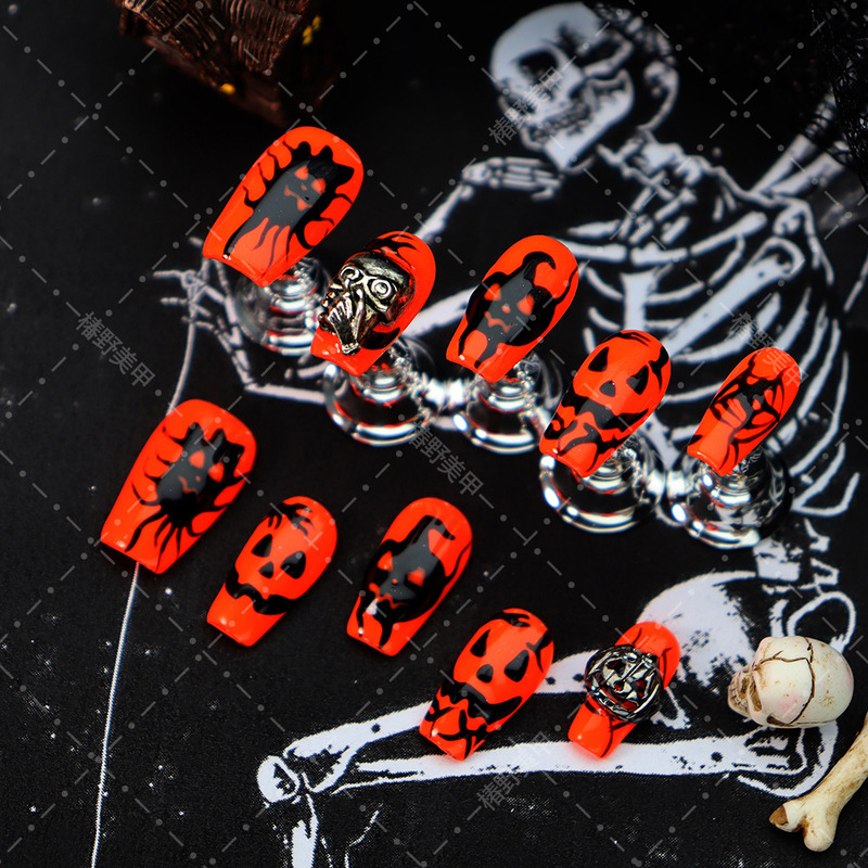 The Factory Specializes in Halloween Nail Art, Pure Handmade Bright Orange Pumpkin Ghost Face Ghost Skull Dark Nail Art Nail Pieces The Factory Specializes in Halloween Nail Art, Pure Handmade Bright Orange Pumpkin Ghost Face Ghost Skull Dark Nail Art Nail Pieces