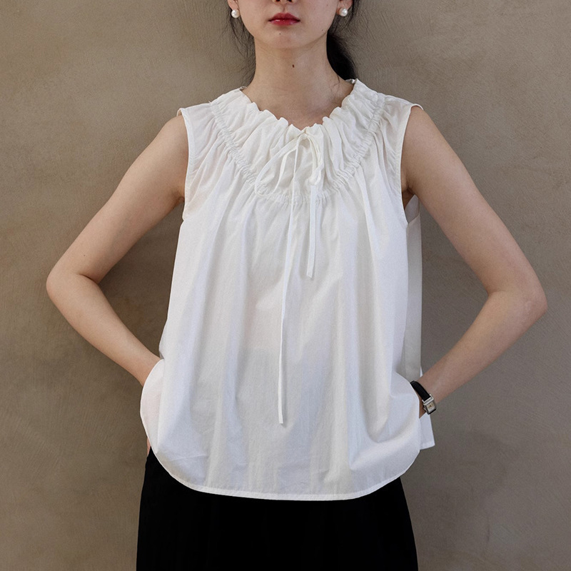Lychee Bubble Niche French Style Sweet Short Sleeveless Top Gentle Versatile Shirt Vest White
