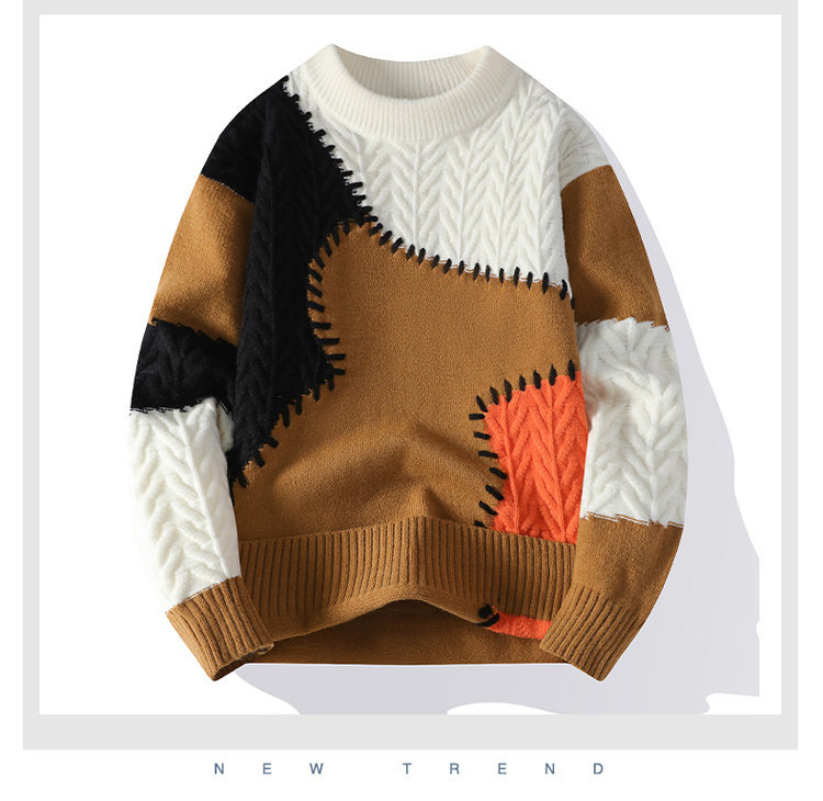Modischer Herren-Strickpullover mit Farbblockmuster – Lässiger Pullover in lockerer Passform mit gesticktem Logo, weiche Modalmischung für optimalen Tragekomfort im Winter_voghion.com