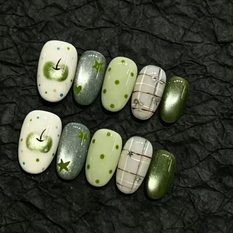 Fresh and cool Korean-style cat-eye press-on nails, gentle short oval popular fake nail patches, direct wholesale from cross-border factory Fresh and cool Korean-style cat-eye press-on nails, gentle short oval popular fake nail patches, direct wholesale from cross-border factory