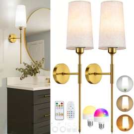 跨境亚马逊美式免布线卧室床头灯客厅亚麻布罩电池供电RGB充电灯