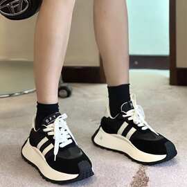 欧州站2025秋季爆款新款复古真高跟厚底阿甘老爹鞋休闲运动时尚