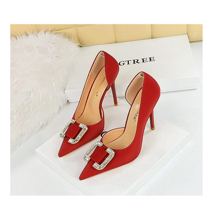 Slim side hollowed-out high heels for women slim heels super high heels rhinestone buckle single shoes_voghion.com