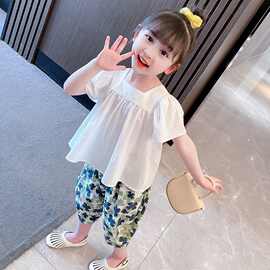 女童套装夏季新款儿童衬衫短袖外穿女宝宝防蚊裤娃娃衫夏装两件套