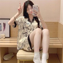 两件套凉感冰丝睡衣女夏季短袖短裤薄款甜美法斗犬少女家居服套装