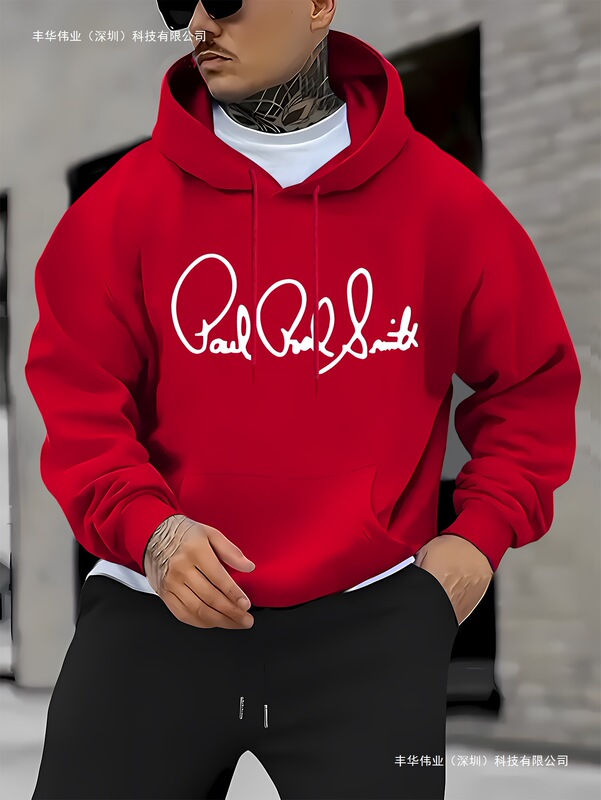 Men's Casual Long-Sleeved Sweatshirt with "Paul Smith" Print-Pullover with Kangaroo Flap Pocket Pants, Sports