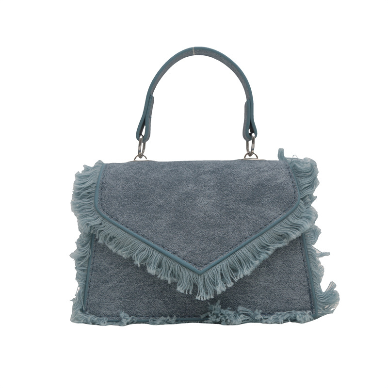 2024 nuevo estilo extranjero bolso retro denim bordes bordes bordados bolso cuadrado simple personalidad mochila de hombro