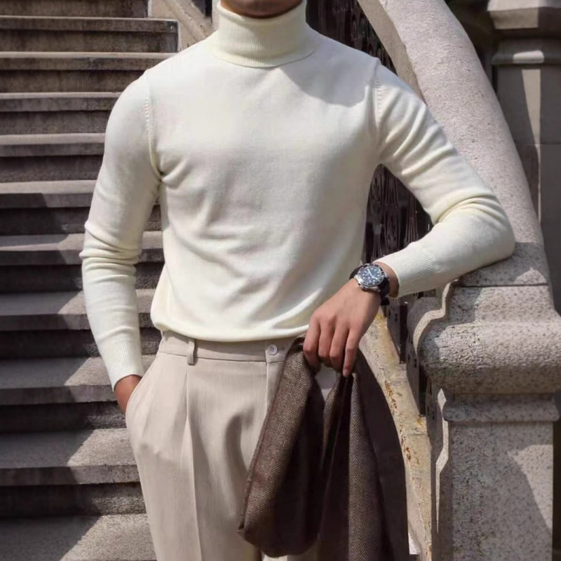 Autumn and Winter High-Neck Cotton Sweater for Men, Long-Sleeve Men's Knitwear, Large Size Slim-Fit Men's Base Layer Top Autumn and Winter High-Neck Cotton Sweater for Men, Long-Sleeve Men's Knitwear, Large Size Slim-Fit Men's Base Layer Top