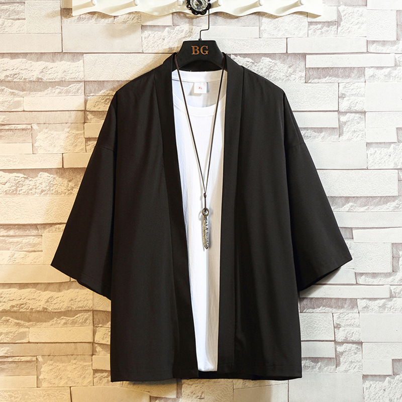 Summer New Men's Simple Pure Color Cardigan Casual Loose Chinese Style Three-quarter Sleeve Japanese Style Kimono Jacket for Men