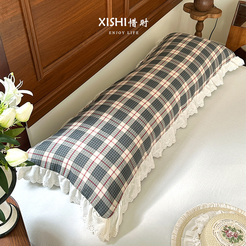 Algodón de doble hilo doble larga funda de almohada de 1.5m todo el algodón funda de almohada estilo coreano pareja alargada funda de almohada interior