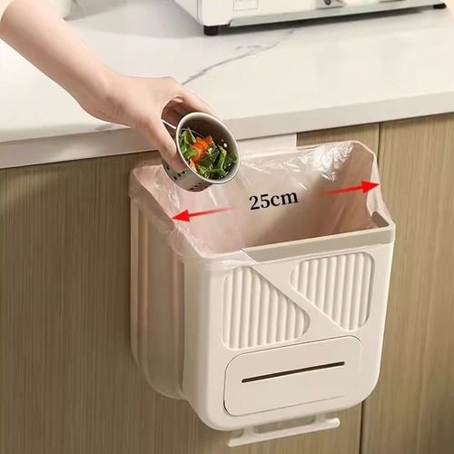 Wholesale Plastic Wall-Mounted Foldable Multifunctional Household Large Kitchen Waste Bin Kitchen Cabinet Door Storage Rack