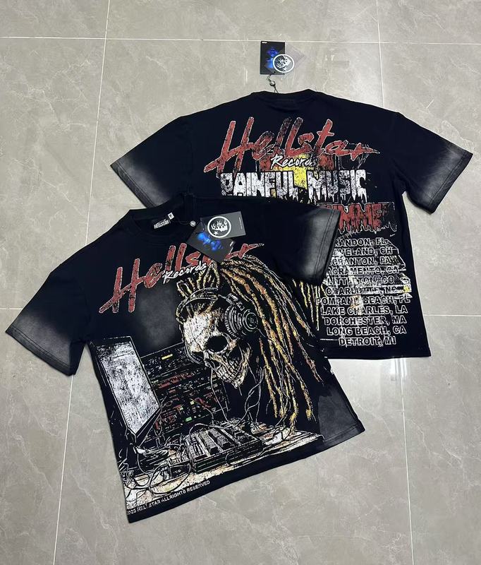 クロスボーダー Hellstar Tシャツ 2025年夏 欧米トレンドブランド レタープリント ゆったり半袖Tシャツ 男女兼用|undefined