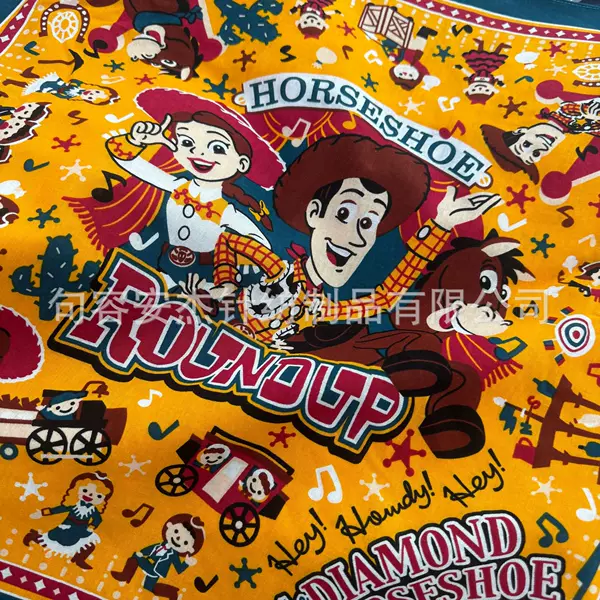 53cm Pure Cotton Printed Square Scarf, Cartoon Printed Large Handkerchief, Trendy Fashion Accessory, Hairband, Scarf, Woody Headscarf