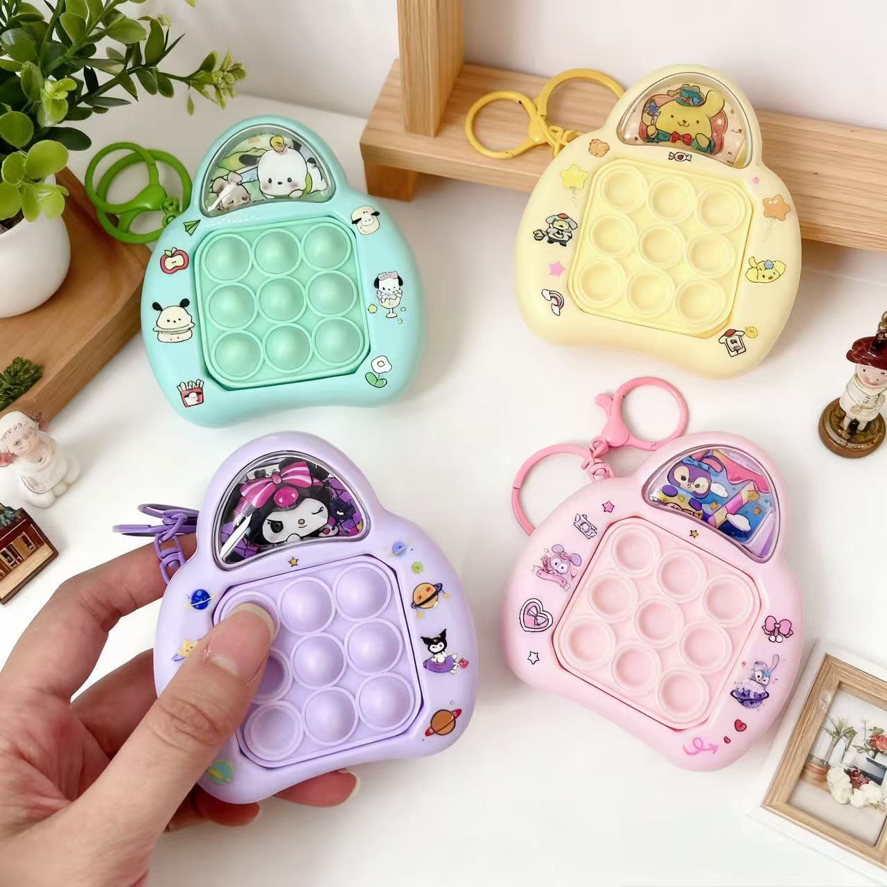 Creativo Sanli botón sonido empuje creativo dibujos animados empuje rápido mini descompresión burbuja llavero bolso colgante