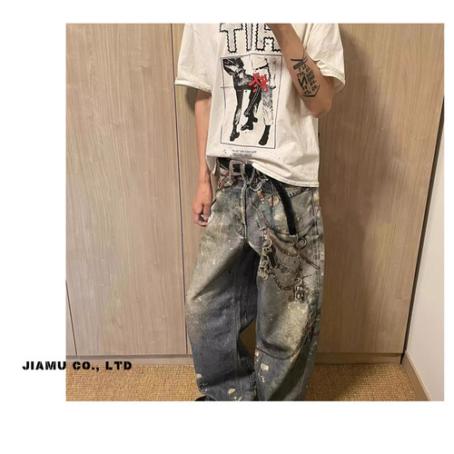 JIAMU Autumn/Winter AC Home Tailored Digital Printing Men's Baggy Straight Leg Personality Versatile Fashion Brand