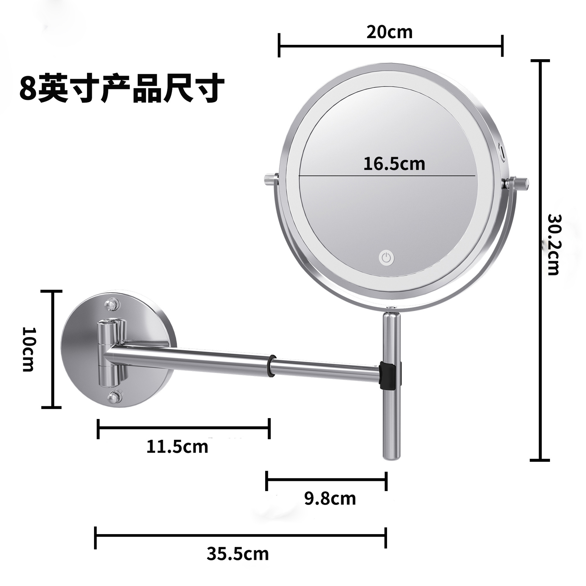 [Nuevo] montado en la pared ajustable y agrandado baño inodoro relleno ligero vestidor espejo sin Punch LED espejo cosmético