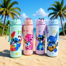 跨境卡通水杯吸管手提豌豆杯高颜值可乐瓶弹跳男女儿童通用水壶