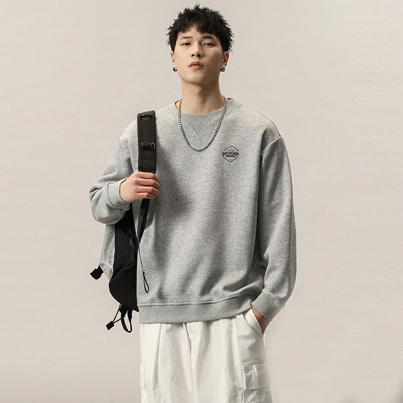 Crewneck Heavy Casual Sweatshirt Men's Autumn Loose All-match Jacket Men's Long-sleeved T-shirt Autumn and Winter fleece-lined Top