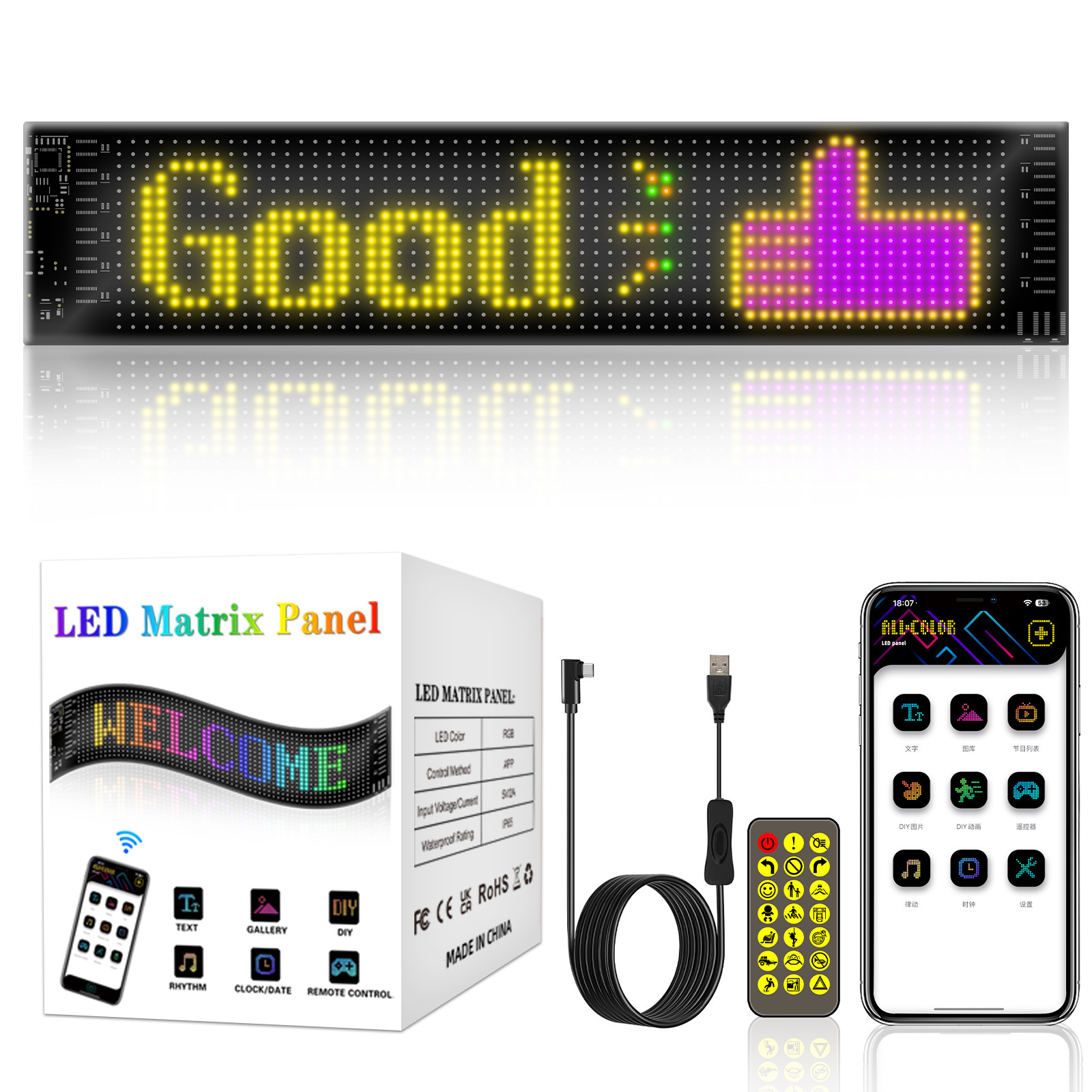 LED pantalla inteligente flexible RGB pantalla suave mágica pantalla de publicidad impermeable pegatinas de coche inteligente pantalla de emoji 1664 píxeles