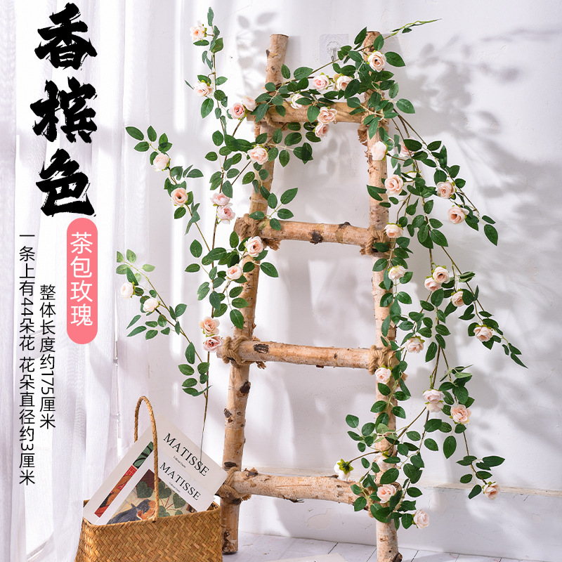 Artificial rosa de ratán pared colgando vid bolsa de té flor falsa aire acondicionado tubo sinuoso bloque feo decoración de la pared de plástico