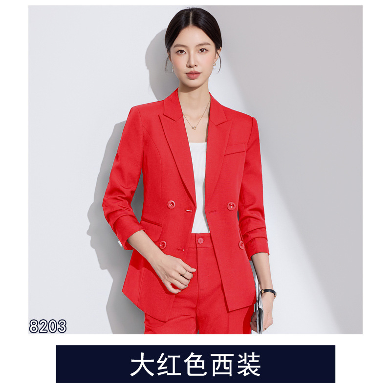 红色职业套装女美容会所技师工作服售楼部前台接待医美咨询女套裤|undefined