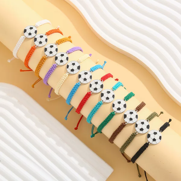 Cross-Border Hot-Selling Wax Thread Hand-Woven Alloy Baseball Football Bracelet Basketball Team Fan Party Gift Bracelet