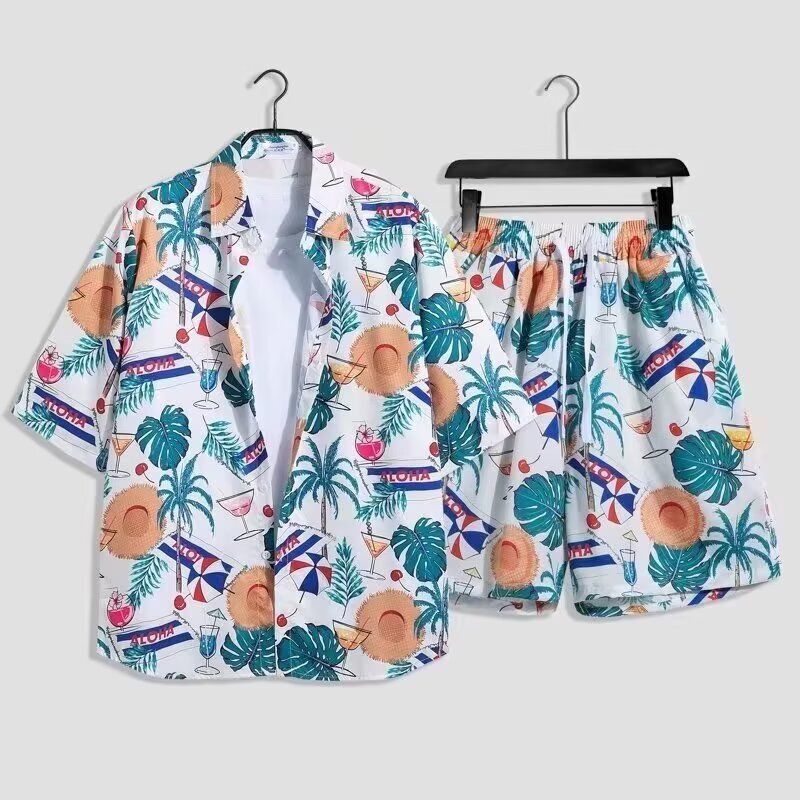 Hawaii Vacation Beach Clothing Fashion Casual suit Men's Short-sleeved Shorts Handsome Wear Cheap Flower Shirt Foreign Trade Hawaii Vacation Beach Clothing Fashion Casual suit Men's Short-sleeved Shorts Handsome Wear Cheap Flower Shirt Foreign Trade