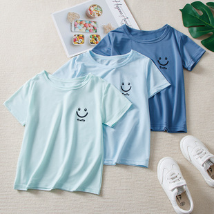 Ice Silk Summer Children's T-Shirt Eyes Mesh Smiley Short Sleeve Baby Children's Wear Half Sleeve T-Shirt Breathable Base